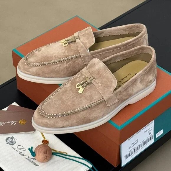 Loro Piana Taupe Suede Loafers for Men - Picture 1 of 6
